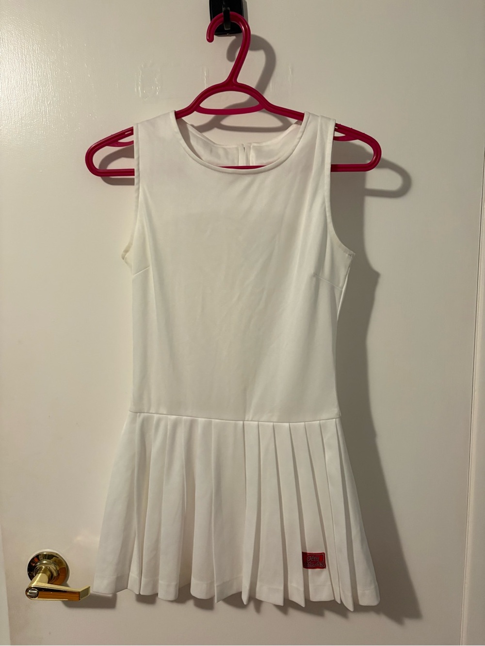 Oleg Cassini White Sleeveless Pleated tennis Dress